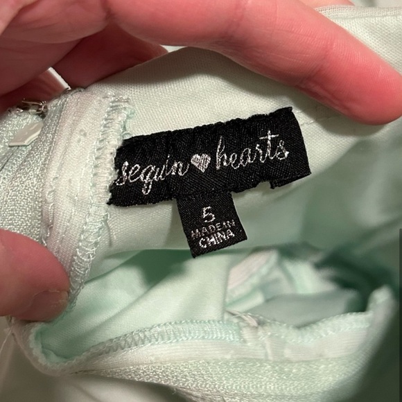 Sequin Hearts Light Pale Green Beaded Strapless Full-Length Prom Dress - Picture 4 of 8